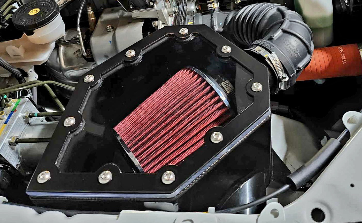 car engine showing red air filter