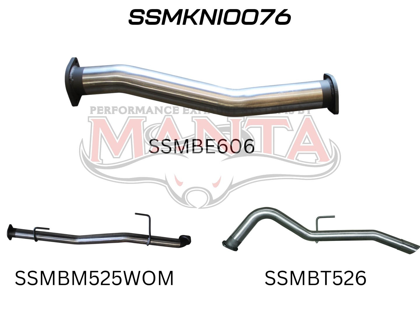 Image of three exhaust pipes, each uniquely designed and labeled with alphanumeric characters.